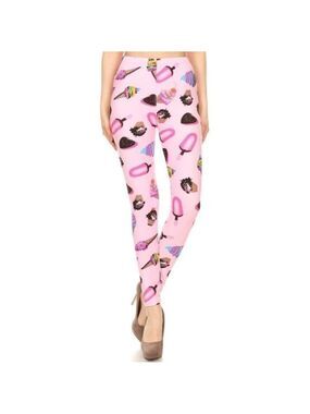 LEGGINGS DEPOT PINK Multi Color Ice Cream Print Full Length Size 10 NWT